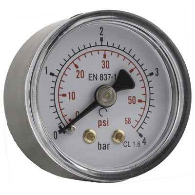 RS PRO Analogue Pressure Gauge 10bar Back Entry, RS Calibration, 0bar min.