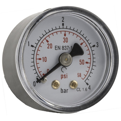 RS PRO Analogue Pressure Gauge 10bar Back Entry, UKAS, 0bar min.