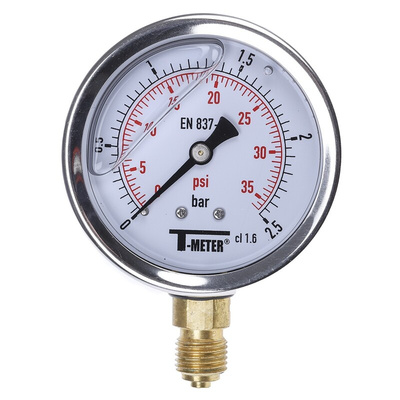 Sferaco G 1/4 Analogue Pressure Gauge 2.5bar Bottom Entry, 1613003, RS Calibration, 0bar min.