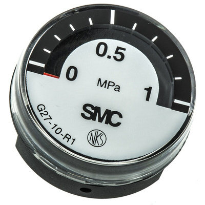 SMC Pressure Gauge 1 MPa, 10bar Back Entry, G27-10-R1, 0 MPa, 1bar min.