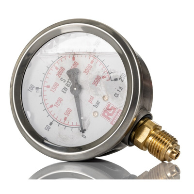 RS PRO G 1/4 Analogue Pressure Gauge 250bar Bottom Entry, 0bar min.