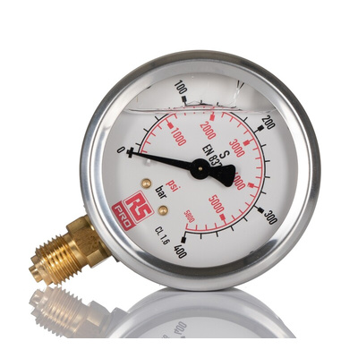 RS PRO G 1/4 Analogue Pressure Gauge 400bar Bottom Entry, 0bar min.