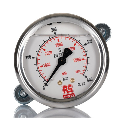 RS PRO G 1/4 Analogue Pressure Gauge 400bar Back Entry, 0bar min.