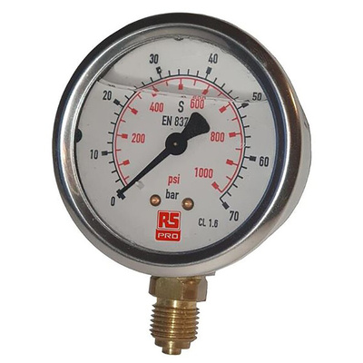 RS PRO G 3/8 Analogue Pressure Gauge 10bar Bottom Entry, 0bar min.