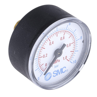 SMC Analogue Pressure Gauge 10bar Back Entry, K4-10-50, 0bar min.