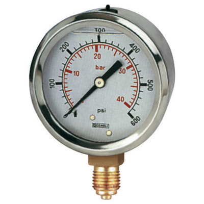 RS PRO BSP 1/4 Analogue Pressure Gauge 1000psi Bottom Entry, 0psi min.
