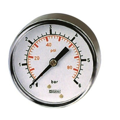 RS PRO BSP 1/8in Analogue Pressure Gauge 160psi Back Entry, 0psi min.