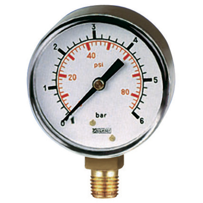 RS PRO BSP 1/4 Analogue Pressure Gauge 160psi Bottom Entry, 0psi min.