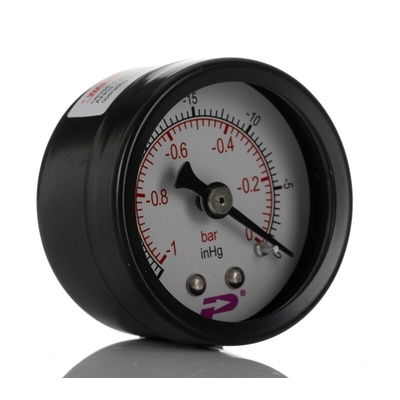 RS PRO BSP 1/8in Analogue Vacuum Gauge 0bar Back Entry, -1bar min.