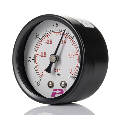 RS PRO BSP 1/4 Analogue Vacuum Gauge 0bar Back Entry, -1bar min.