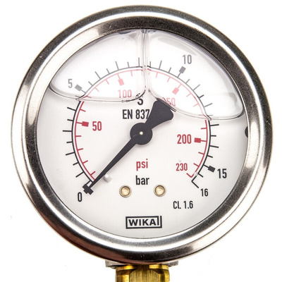 WIKA G 1/4 Analogue Pressure Gauge 16bar Bottom Entry, 7075741, 0bar min.