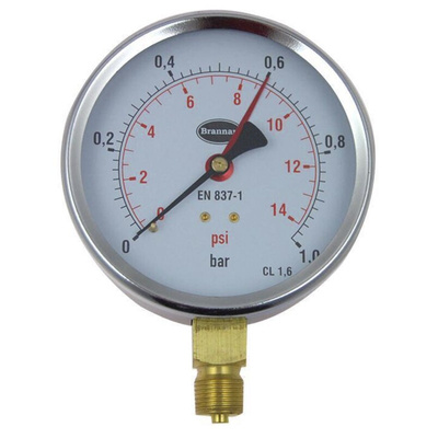 Brannan G 3/8 Analogue Pressure Gauge 1bar Bottom Entry, 34/651/0, 0bar min.