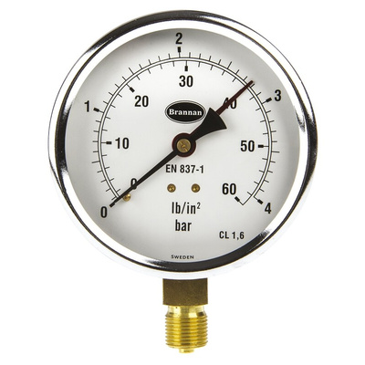 Brannan G 3/8 Analogue Pressure Gauge 4bar Bottom Entry, 34/653/0, 0bar min.