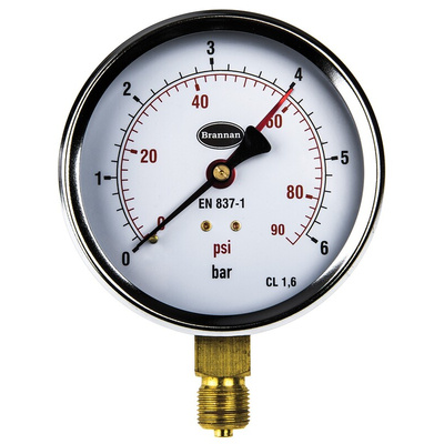 Brannan G 3/8 Analogue Pressure Gauge 6bar Bottom Entry, 34/654/0, 0bar min.