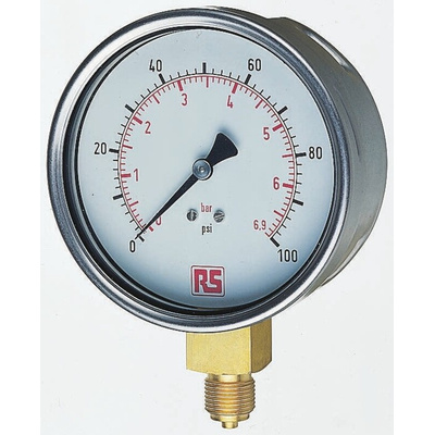 RS PRO G 3/8 Analogue Pressure Gauge 60psi Bottom Entry, RS Calibration, 0psi min.
