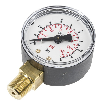 WIKA R 1/4 Analogue Pressure Gauge 10bar Bottom Entry, 7203556, 0bar min.