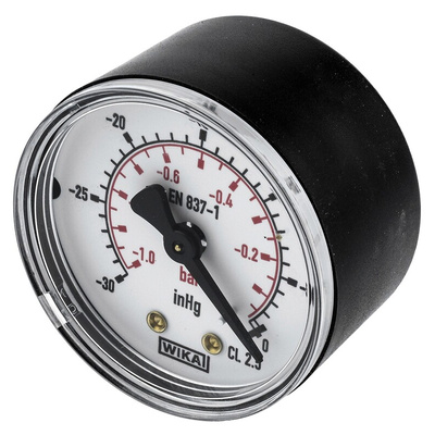 WIKA Analogue Pressure Gauge 0bar Back Entry, 7203736, -1bar min.
