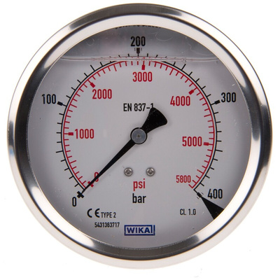 WIKA Analogue Pressure Gauge 400bar Back Entry, 7656102, 0bar min.