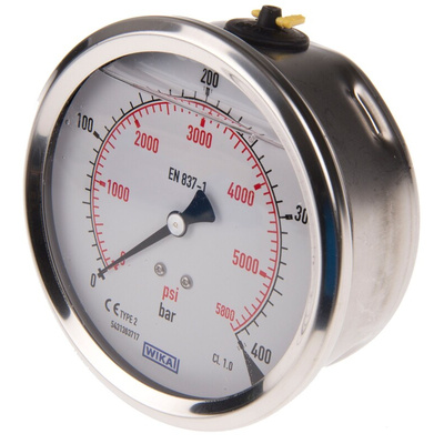 WIKA Analogue Pressure Gauge 400bar Back Entry, 7656102, 0bar min.