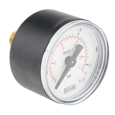 WIKA Analogue Pressure Gauge 1.6bar Back Entry, 7833462, 0bar min.