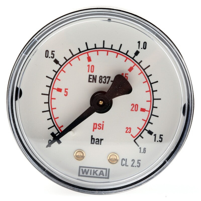 WIKA Analogue Pressure Gauge 1.6bar Back Entry, 7833586, 0bar min.
