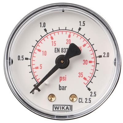 WIKA Analogue Pressure Gauge 2.5bar Back Entry, 7833739, 0bar min.