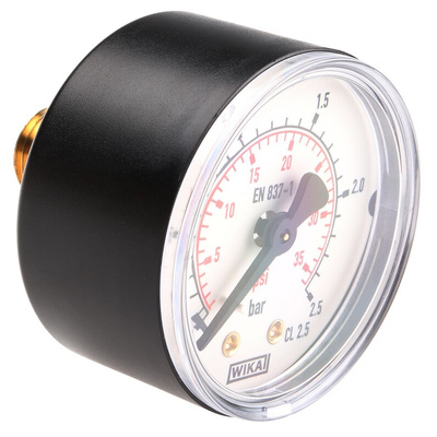 WIKA Analogue Pressure Gauge 2.5bar Back Entry, 7833739, 0bar min.