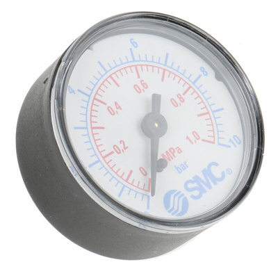 SMC Analogue Pressure Gauge 16bar Back Entry, K8-16-40, 0bar min.
