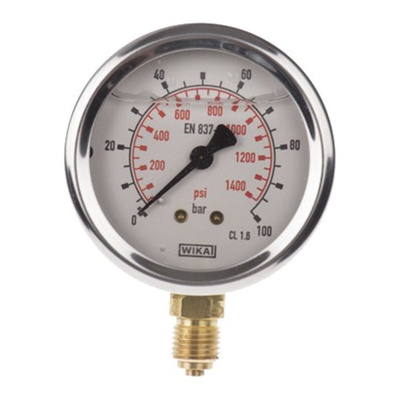 WIKA G 1/4 Analogue Pressure Gauge 100bar Bottom Entry, 9626935, UKAS, 0bar min.