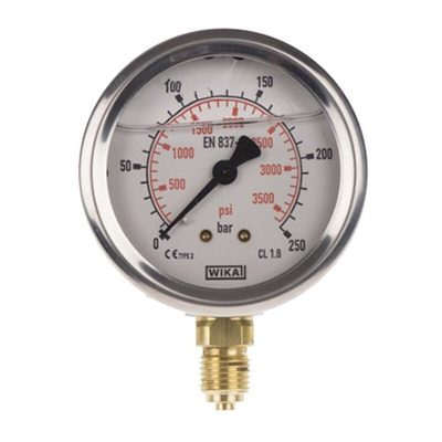 WIKA G 1/4 Analogue Pressure Gauge 250bar Bottom Entry, 9626951, UKAS, 0bar min.