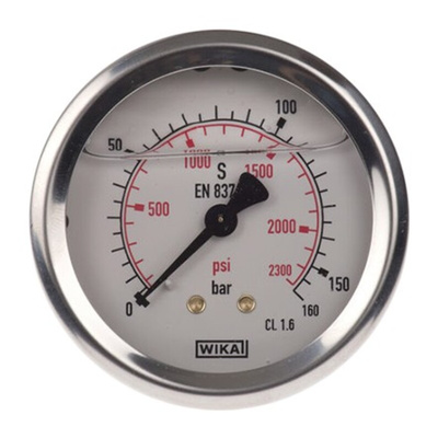 WIKA G 1/4 Analogue Pressure Gauge 160bar Back Entry, 9314200, UKAS, 0bar min.