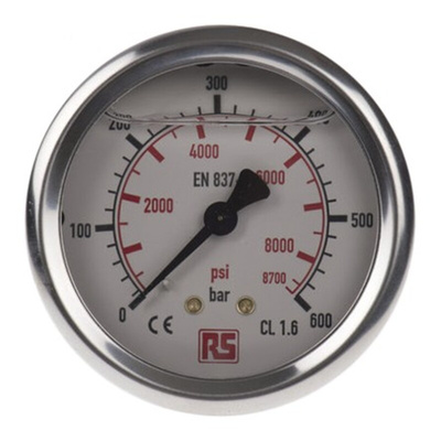 WIKA G 1/4 Analogue Pressure Gauge 600bar Back Entry, 9314204, UKAS, 0bar min.