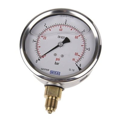 WIKA G 3/8 Analogue Pressure Gauge 6bar Bottom Entry, 7075546, UKAS, 0bar min.