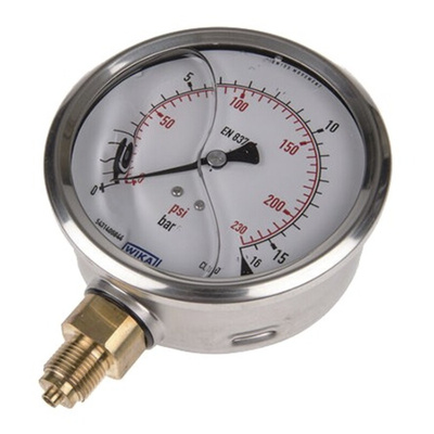 WIKA G 3/8 Analogue Pressure Gauge 16bar Bottom Entry, 7075589, UKAS, 0bar min.