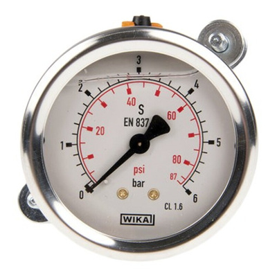 WIKA G 1/4 Analogue Pressure Gauge 6bar Back Entry, 7075538, UKAS, 0bar min.