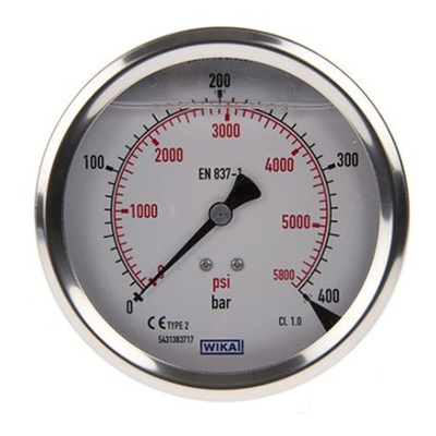 WIKA Analogue Pressure Gauge 400bar Back Entry, 7656102, UKAS, 0bar min.