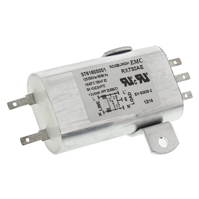 Roxburgh EMC, RX730 1A 250 V ac 60Hz, Chassis Mount RFI Filter, Tab, Single Phase