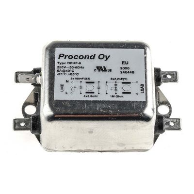 RS PRO 6A 250 V ac 400Hz, Chassis Mount RFI Filter, Tab