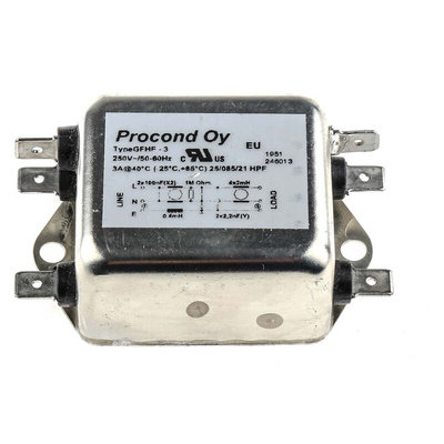 RS PRO 3A 250 V ac 400Hz, Chassis Mount RFI Filter, Tab