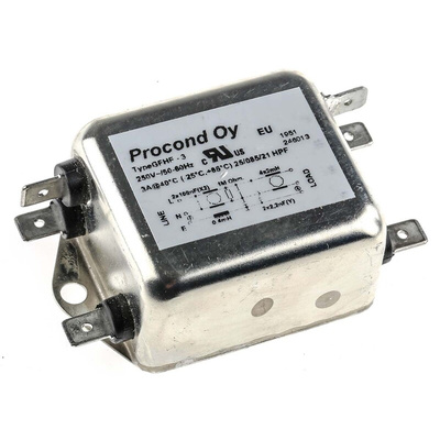 RS PRO 3A 250 V ac 400Hz, Chassis Mount RFI Filter, Tab