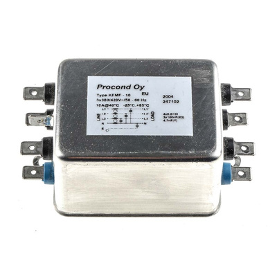 RS PRO 10A 420 V ac 400Hz, Chassis Mount RFI Filter, Tab 3 Phase
