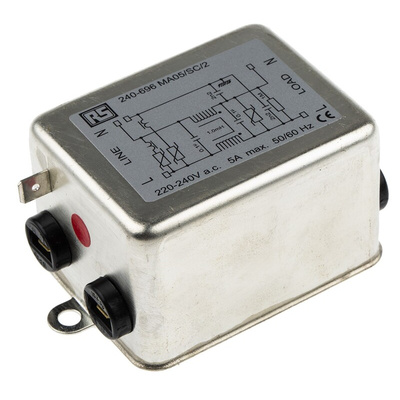 RS PRO 5A 240 V ac 50/60Hz, Chassis Mount RFI Filter, Fast-On