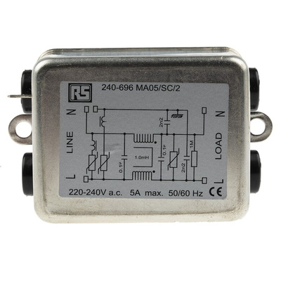 RS PRO 5A 240 V ac 50/60Hz, Chassis Mount RFI Filter, Fast-On