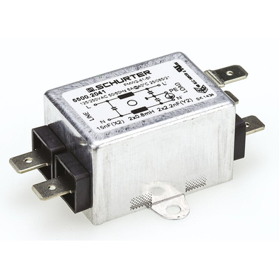 Schurter, FMW2 6A 250 V ac 60Hz, Panel Mount RFI Filter, Solder Tab, Single Phase