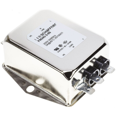 Schaffner FN 343 Series 3A 250 V ac 400Hz Chassis Mount RFI Filter, with Tab Terminals