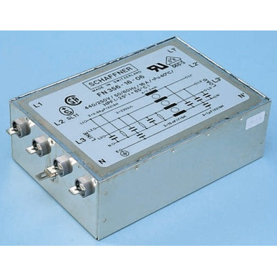Schaffner, FN356 16A 440/250 V ac 60Hz, Chassis Mount EMI Filter, Tab 3 Phase