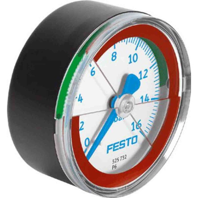 Festo Analogue Pressure Gauge 16bar Back Entry, MA-50-16-R1/4-E-RG, 0bar min., 525729