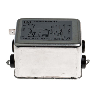 RS PRO 10A 240 V ac 50/60Hz, Chassis Mount RFI Filter, Fast-On