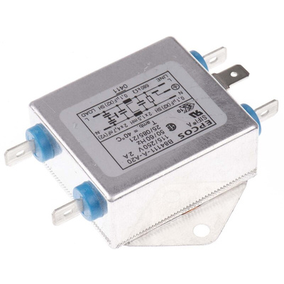 EPCOS B84111A Series 2A 250 V ac 60Hz Flange Mount RFI Filter, with Tab Terminals, Single Phase