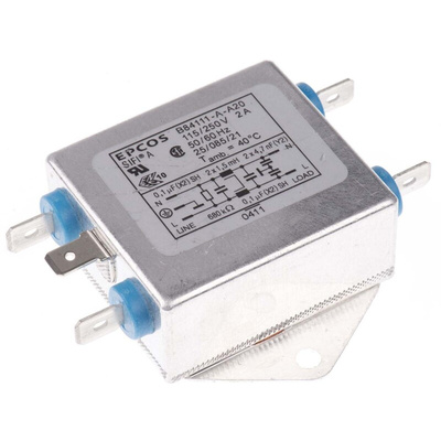 EPCOS B84111A Series 2A 250 V ac 60Hz Flange Mount RFI Filter, with Tab Terminals, Single Phase
